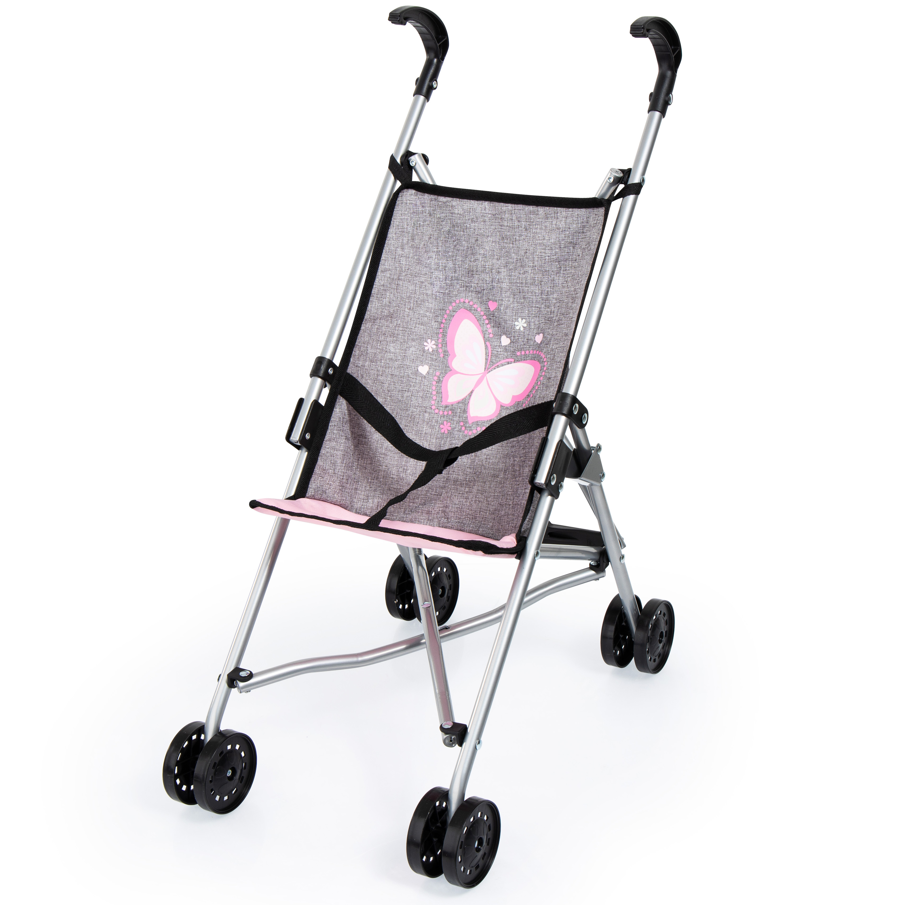 Коляска Dolls Buggy с бабочкой серо-розовая