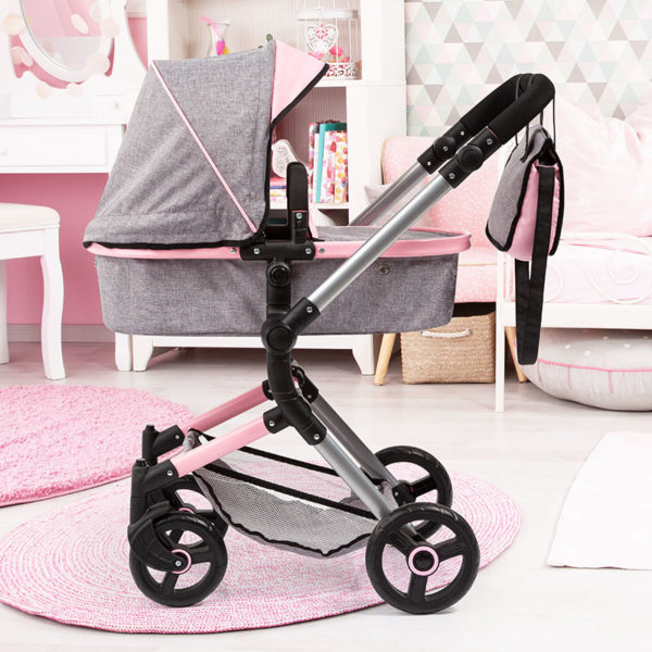 Детская Коляска для кукол Pram Neo Vario (серо-розовая)