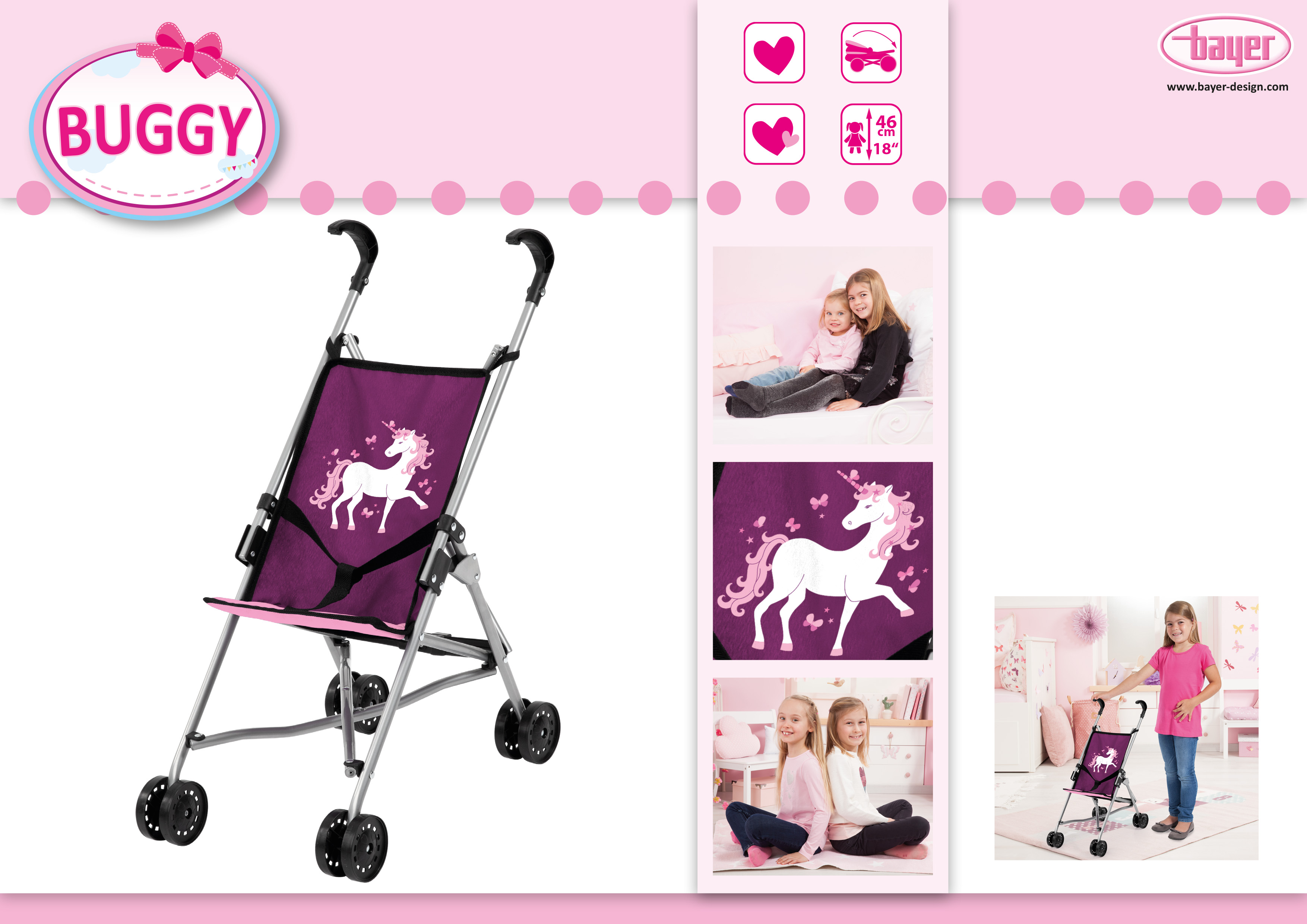 Коляска с Единорогом Dolls Buggy фиолетовая